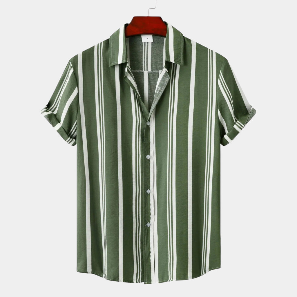Men's Bold Vertical Stripe Shirt With Short Sleeves - Green
