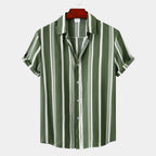 Men's Bold Vertical Stripe Shirt With Short Sleeves - Green