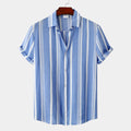 Men's Bold Vertical Stripe Shirt With Short Sleeves - Sky Blue