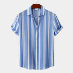 Men's Bold Vertical Stripe Shirt With Short Sleeves - Sky Blue