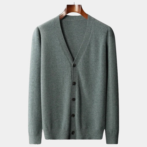 Men's Button-Front Cardigan With V Neckline - Military Green