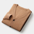 Men's Button-Front Cardigan With V Neckline - Camel