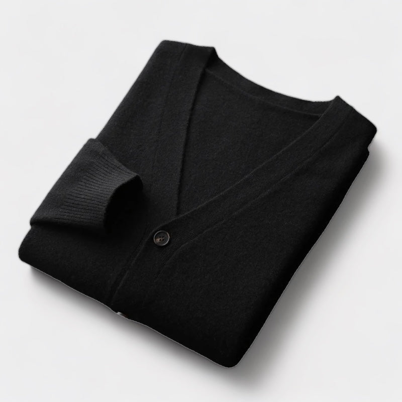 Men's Button-Front Cardigan With V Neckline - Black
