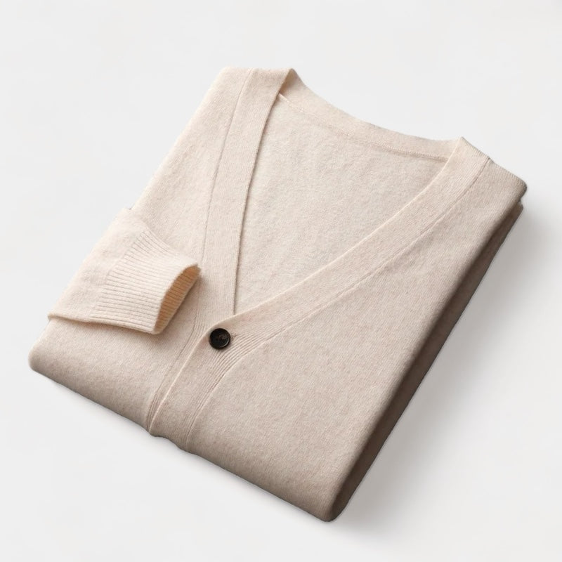 Men's Button-Front Cardigan With V Neckline - White