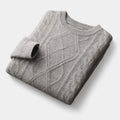Men's Cable-Knit Crew Neck Jumper With Ribbed Trims - Light Grey
