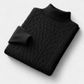 Men's Cable-Knit Mock Neck Jumper With Ribbed Collar - Black