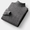 Men's Cable-Knit Mock Neck Jumper With Ribbed Collar - Dark Grey