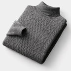 Men's Cable-Knit Mock Neck Jumper With Ribbed Collar - Dark Grey