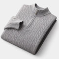 Men's Cable-Knit Quarter-Zip Jumper With Stand Neck - Grey