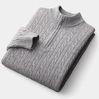 Men's Cable-Knit Quarter-Zip Jumper With Stand Neck - Grey