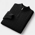 Men's Cable-Knit Quarter-Zip Jumper With Stand Neck - Black