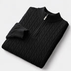Men's Cable-Knit Quarter-Zip Jumper With Stand Neck - Black