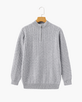 Men's Cable-Pattern Half-Zip Jumper With Ribbed Collar - Grey