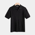 Men's Cable-Textured Knit Polo With Open Collar - Black