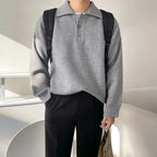 Men's Collared Knit Jumper With Three-Button Placket - Grey