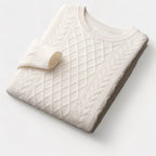 Men's Diamond Cable Jumper With Ribbed Crew Neck - White