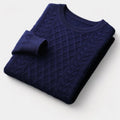 Men's Diamond Cable Jumper With Ribbed Crew Neck - Navy