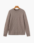 Men's Diamond-Pattern Crew-Neck Jumper With Ribbed Hem - Mocha