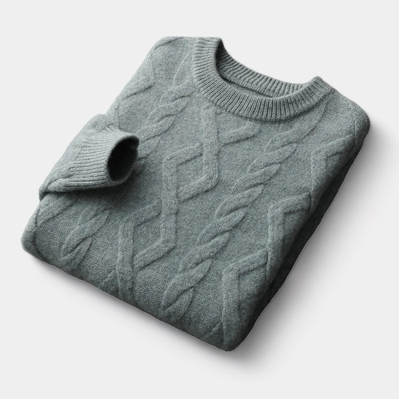 Men's Diamond-Pattern Crew Neck Jumper With Ribbed Neck - Military Green