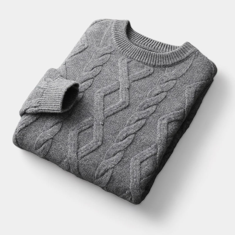 Men's Diamond-Pattern Crew Neck Jumper With Ribbed Neck - Grey