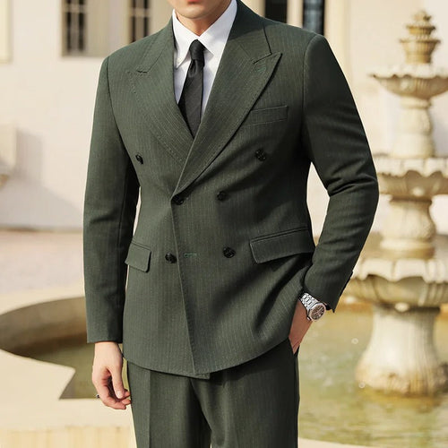 Men's Double-Breasted Suit In A Deep Muted Green - Colour options