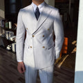 Men's Double-Breasted Suit With Contrast Metal Buttons - Grey