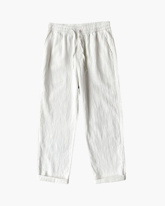 Men's Drawstring Trousers With Gathered Waist Detail - White