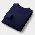 Men's Fine-Knit Crew Neck Jumper With Ribbed Bands - Navy