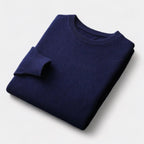 Men's Fine-Knit Crew Neck Jumper With Ribbed Bands - Navy