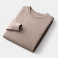 Men's Fine-Knit Crew Neck Jumper With Ribbed Bands - Beige
