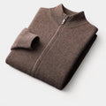 Men's Full-Zip Knitted Cardigan With Ribbed Stand Collar - Brown