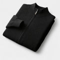 Men's Full-Zip Knitted Cardigan With Ribbed Stand Collar - Black