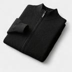 Men's Full-Zip Knitted Cardigan With Ribbed Stand Collar - Black