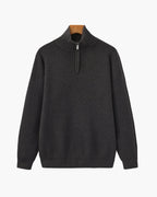 Men's Half-Zip Ribbed Jumper With Stand Collar - Dark Grey