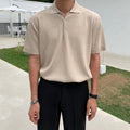Men's Knitted Polo Shirt With Three-Button Placket - Khaki