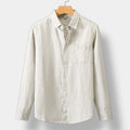 Men's Long-Sleeve Button Shirt With Curved Shirt Tail Hem - Beige