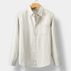 Men's Long-Sleeve Button Shirt With Curved Shirt Tail Hem - Beige