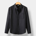 Men's Long-Sleeve Button Shirt With Curved Shirt Tail Hem - Black