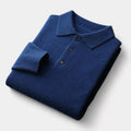 Men's Long-Sleeve Polo Jumper With Two-Button Neck - Navy