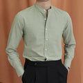 Men's Mandarin Collar Shirt With Full Button Placket - Light Green