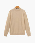 Men's Mock-Neck Jumper With Ribbed Neck And Cuffs - Beige