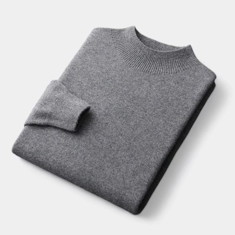Men's Mock Neck Jumper With Short Ribbed Collar - Dark Grey