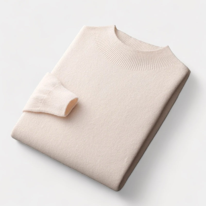 Men's Mock Neck Jumper With Short Ribbed Collar - Beige