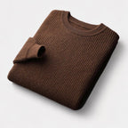 Men's Plain Crew Neck Jumper With Smooth Knit Surface - Coffee