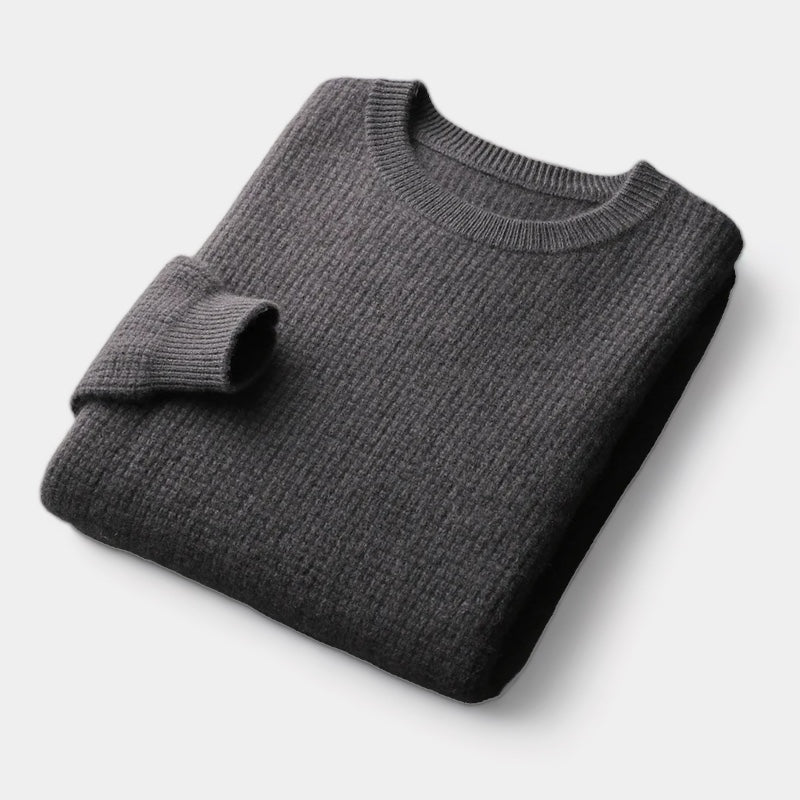Men's Plain Crew Neck Jumper With Smooth Knit Surface - Dark Grey