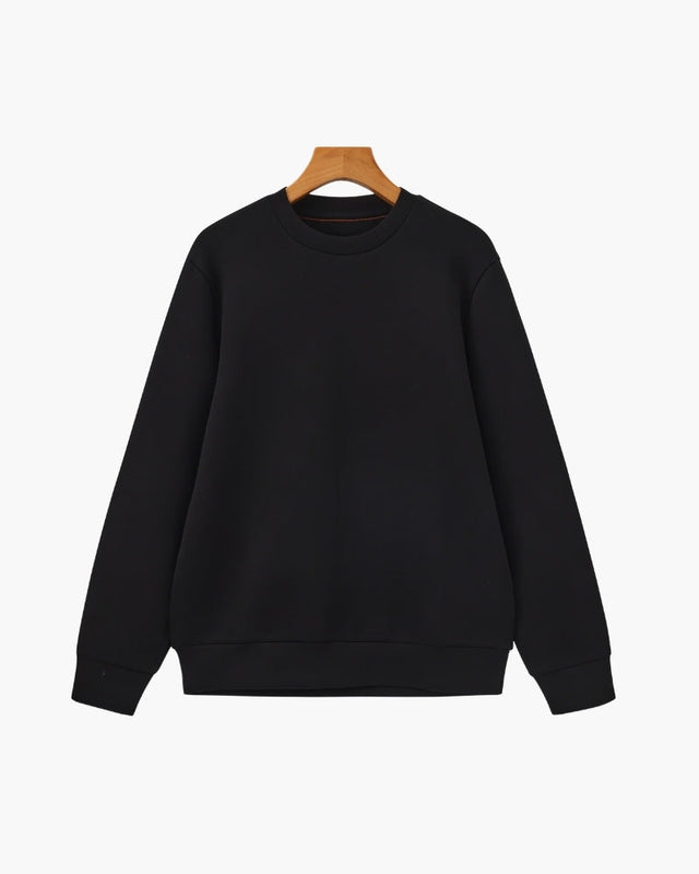 Men's Plain Crew-Neck Sweatshirt With Banded Hem - Black