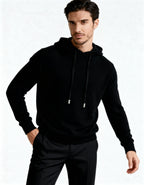 Men's Plain Drawstring Hoodie With Ribbed Cuffs - Black