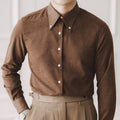 Men's Plain Dress Shirt With Point Collar And Cuffs - Coffee