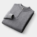 Men's Plain Quarter-Zip Jumper With Ribbed Stand Neck - Dark Grey