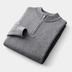 Men's Plain Quarter-Zip Jumper With Ribbed Stand Neck - Dark Grey